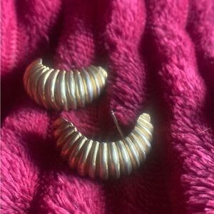 Vintage gold filled or platted Gold and Silver Textured Hoop Earrings…